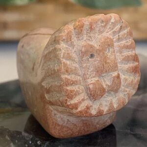 Kisii Soapstone Carved LION Figurine Stone CAT Carving Animal Figure Statue 2”